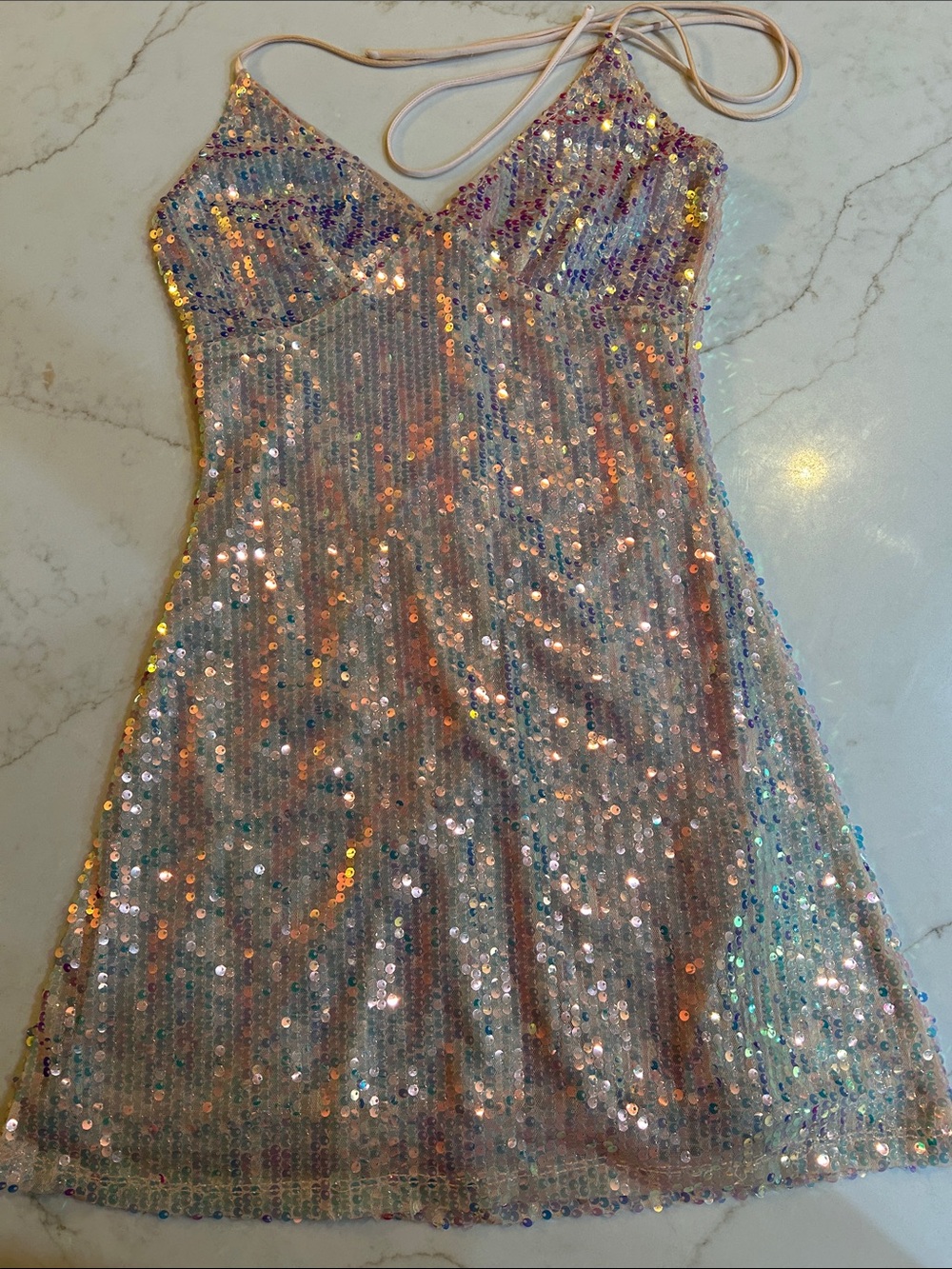Hello Molly Iridescent Sequin Mini Dress in Pink & Silver